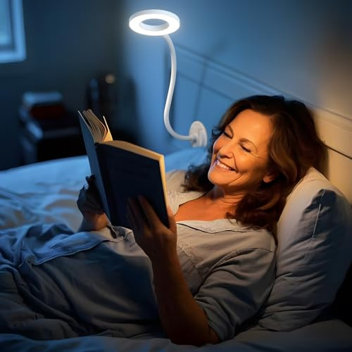 Wall Mounted Reading Light, Book Light in Bed at Night, Reading Lamp for Bedroom Bedside Headboard, Eye Care 5 Color & Brightness Adjustable, 360 Flexible Gooseneck, White