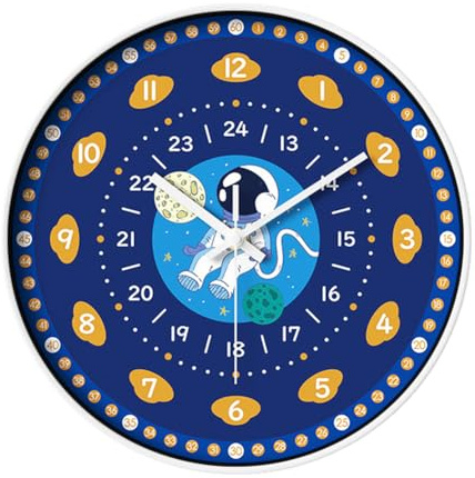Taodyans Learning Wall Clock for Kids, 12in Silent Time Teaching Clock for Children's Room Decor Classroom (Astronaut)