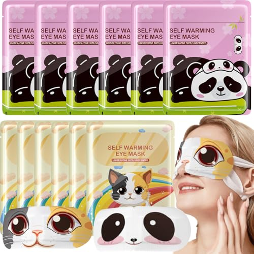 Jorun 12 Pcs Steam Heated Eye Mask for Dry Eyes - Cute Animal Shapes Disposable Self Heating Warming Eye Mask - Can Eyes Fatigue Relief, Relax for Girls & Woman