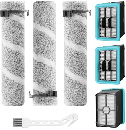 RONGJU 4111A Replacement Brushes and Filters for Bissell CrossWave Edge, Multi-Surface Hard Floor Cleaner Wet Dry Vacuum with Zero-Gap Edge Technology, 3 Pack Brushes and 3 Pack Filters