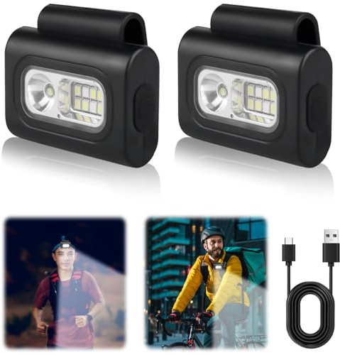 GBKDQQ 2 lámparas LED con clip, recargable, linterna de pecho, mini linterna frontal, luz de noche, luces de carrera USB, para correr, camping, senderismo, montañismo
