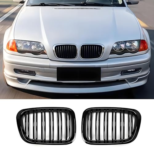 Hengjiayao Calandre noire E46 pour Grille BMW Série 3 E46 4D 1998-2001 PRE Facelift Calandre sport brillant noir double pont(ne convient pas pour 2 portes)(For 3er E46 4D 1998-2001 PRE)