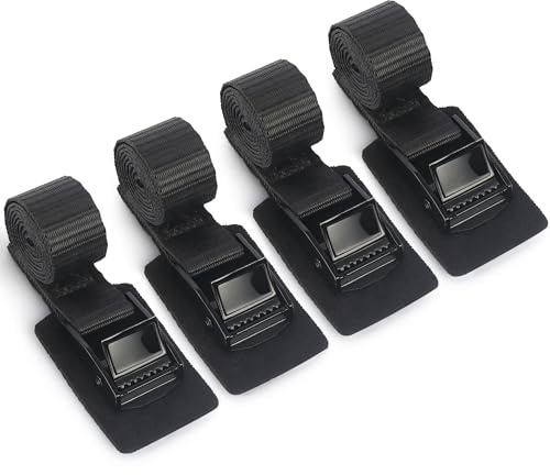 Zalava 60cm*25mm Sangle à Cliquet à Charge Max. 250kg, 4Pcs Sangle d’arrimage avec Boucle de Serrage, Strap de Fixation Anti-Rayure pour Moto/Voiture/Porte Vélo/Camion/Bagage/Déménagement, Noir