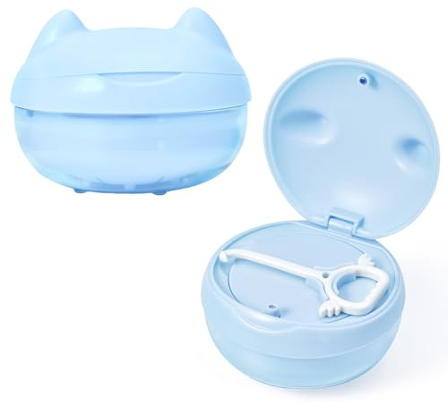 Gaboolo Retainer Case Denture Bath Case Basket Mirror Leak-proof Blue Cat