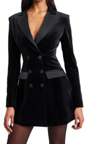 Giacca da donna in velluto lungo, giacca da ballo per feste invernali, giacca in pile da donna, Nero , L
