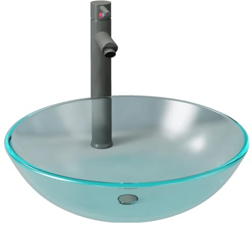 Generico Lavandino con Rubinetto e Piletta in Vetro Temperato Satinato,Articoli di ferramenta,Prodotti Idraulici,Articoli Idraulici,Lavandini,Lavandini Bagno,Grigio,8.08 kg,3098447