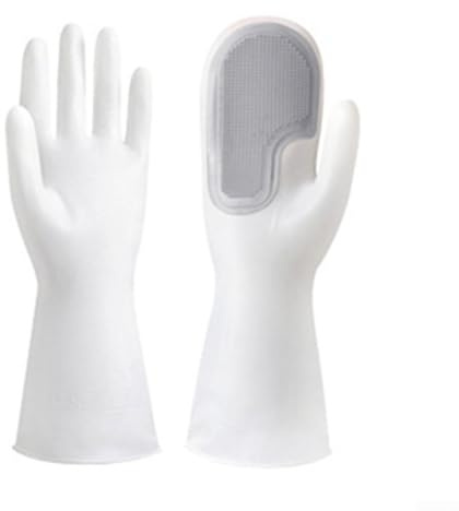 Guanti per la pulizia in PVC, 1 paio, in gomma plastica impermeabile, per attività multifunzione da cucina, presa migliorata e design facile da risciacquare, per lavare i piatti domestici (grigi)
