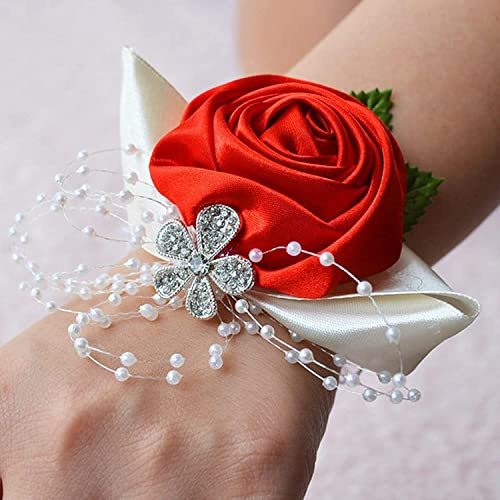 LNNSHX Filles Demoiselle d'honneur Mariage Poignet Fleur Rose Ruban de Soie Bracelet Bracelet mariée Main Fleur décoratif Rideau Bande Pince pour Mariage Danse fête décor