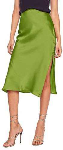 Faldas Mujer de Cintura Alta para Mujer Vestido de satén sólido Falda Elegante con Cremallera