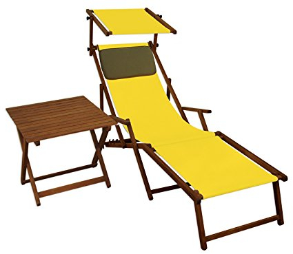 Erst-Holz Gartenliege Sonnenliege gelb Liegestuhl Fußteil Sonnendach Tisch Kissen Deckchair 10-302FSTKD