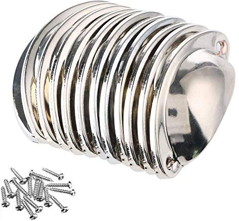 12pcs Shell Cup Handles Chrome Iron Half Moon Vintage Cupboard Door Drawer Cabinet Cupped Handles Pull Knobs 8.1cmx3.2cm with Screws (Silver)