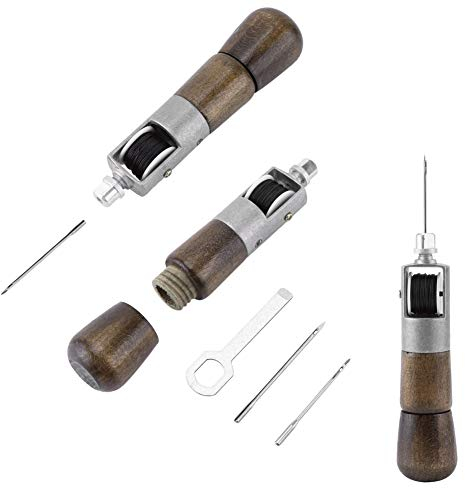 Aeloa Schneiderahle, Nähahle DIY Handgefertigte Lederhandnähen Werkzeug Nähset Steppstich Ahle 2 Nadeln + Wrench für Nähen, Reparieren und Basteln von Leder