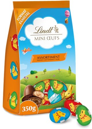 Lindt - Sachet MINI ŒUFS - Assortiment de Chocolats au Lait Fondant, Pralinés et Noirs - Idéal pour Pâques, 350g
