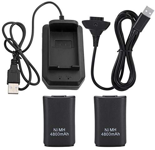 Genericer - Batería para Mando Xbox 360, batería Recargable de 4800 mAh, batería de Repuesto y Kit de Carga con Cable USB para Mando a Distancia Xbox 360, Color Negro