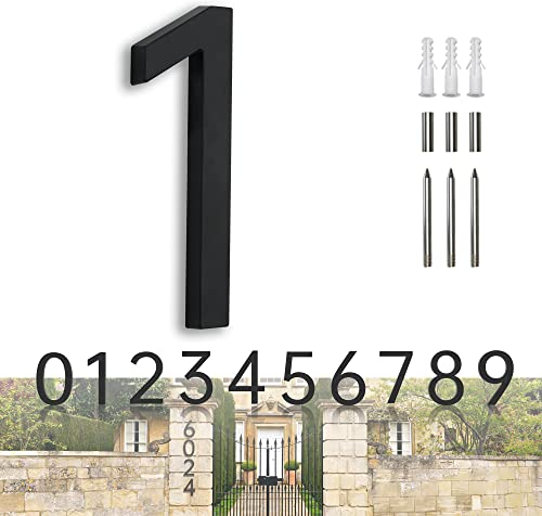 YLYOUNI Hausnummer Schwarz Moderne Groß Hausnummern Schild Schwebend Metall Hausnummer Anthrazit 7 Zol (17,50cm) mit 3D Effekt ür Bürotüre, Wohnung, Garagen - Ziffer1