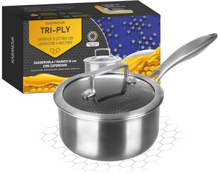 KASANOVA Casseruola antiaderente con rivestimento nido d'ape 16 cm Tri-ply, con coperchio in vetro
