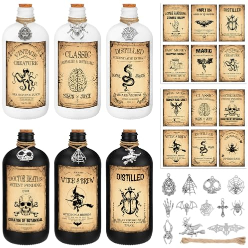Uiifan 31 Pcs Halloween Potion Bottles Set with Cork,White, Black,16 oz