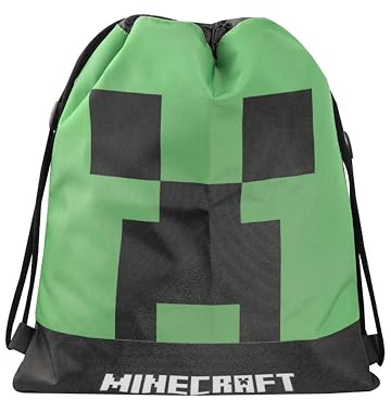 MINECRAFT - Zaino Scuola Coulisse, Sacca Sportiva Unisex Per Bambini E Ragazzi Con Spallacci E Chiusura Anti-Soffocamento, Cm 34x42h - Verde