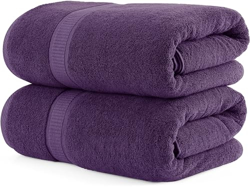 Utopia Towels - Lot de 2 Serviettes de Sauna XXL (80 x 200 cm), Draps de Bain Extra-Larges Avec Crochet, Très Absorbant, 100% Coton (Prune)