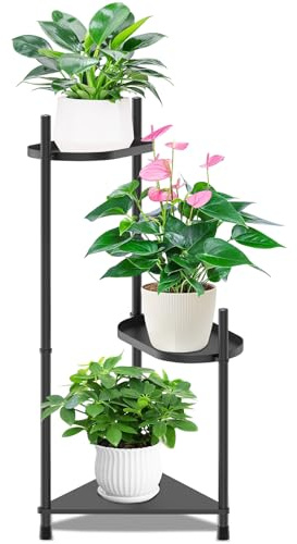 KHayRovies Estantería de 3 niveles para plantas, soporte de metal para macetas, banco de flores, escalera para plantas, para esquina de habitación, salón, balcón, interior, jardín (A)