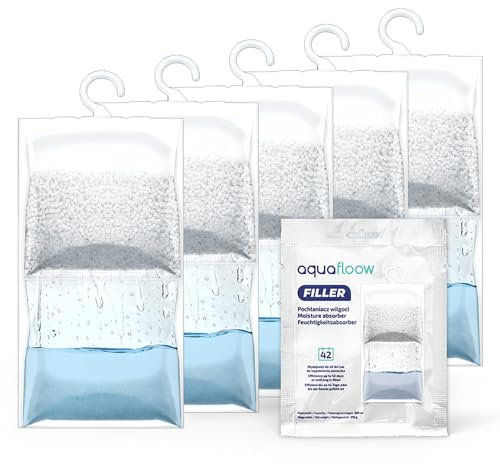 AquaFloow 5x210G Déshumidificateur suspendu, Absorbeur d'humidité pour placard, Déshumidificateur suspendu Anti-humidité, Sac déshydratant résistant à l'humidité