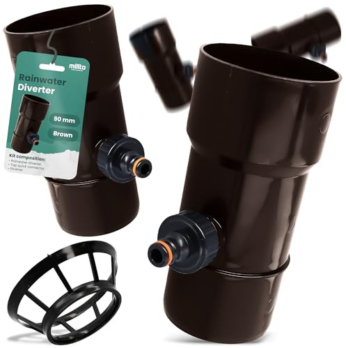 Millto™ Collecteur de Pluie DN Ø90 mm Brun | Recuperateur d'eau pour Goutiere Compris Filtre Descente d'Arrosage Système de Récolte d'eau Raccord pour Connecteur Rapide 1 PowerJet
