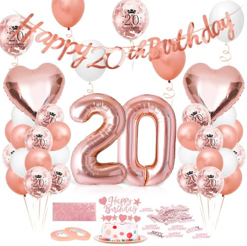 Luftballon 20. Geburtstag Roségold, Geburtstagsdeko 20 Jahr, Ballon 20. Geburtstag, Riesen Folienballon Zahl 20, Happy Birthday Folienballon 20, Ballon 20 Deko zum Geburtstag Frauen