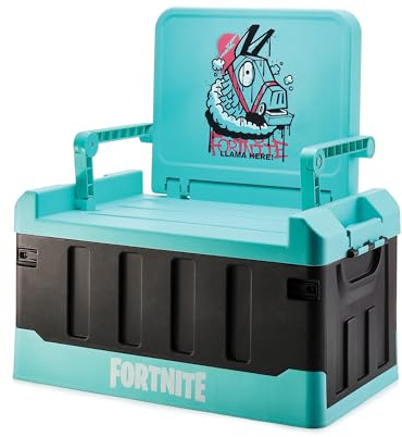 Numskull Fortnite 2-in-1 Toy Storage Box & Folding Chair - Gaming Accessory Organizer with lid and handles for Family Rooms, Official Fortnite Merchandise