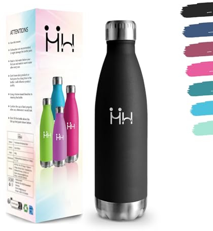 Borraccia Termica, 750 ml Senza BPA, Borraccia, Isolamento Sottovuoto a Doppia Parete, Borraccia Acciaio Inox, 18/8 Acciaio Inossidabile, Bottiglia Termica per Cucina, Campeggio, Palestra - Nero