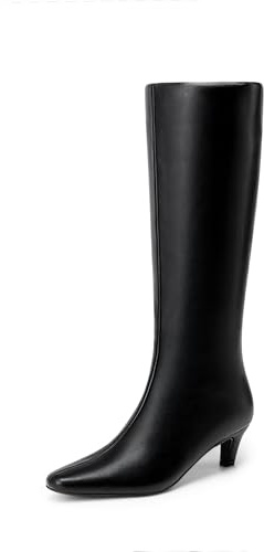 DREAM PAIRS Women Knee High Boots 2 Inch Kitten Heel Fashion Square Toe Wide Calf Long Boots,Size 7.5,Black,DWUMKB2508