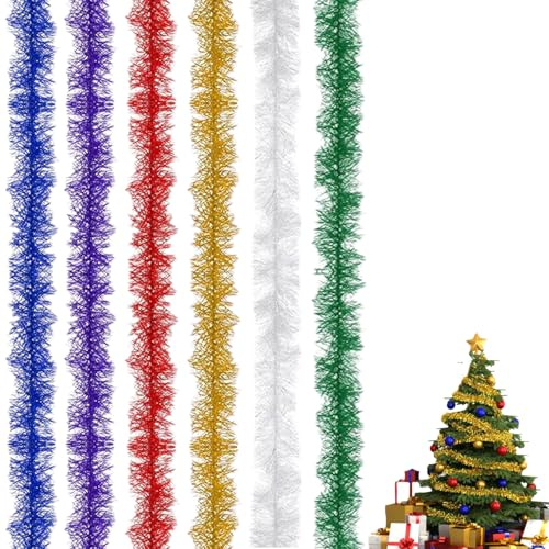 6 pezzi da 200 cm Ghirlande di Natale, Ghirlanda natalizia decorativa, ciascuna per albero di Natale finestre porte pareti interni esterni festa in metallo flessibile brillante rosso oro argento verde
