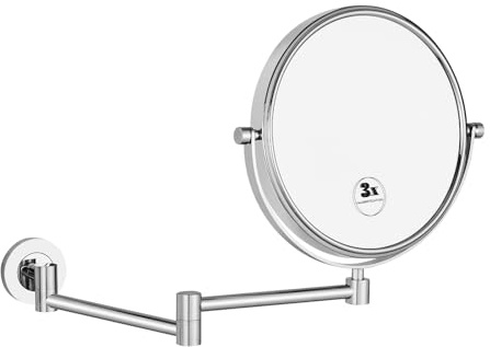 Nicesail Sminkspegel väggmontering med 5 x förstoring – lång arm – utdragbar – 360° vridbar – dubbelsidig spegel – badrum förstoringsspegel för rakning – krom, diameter 20 cm