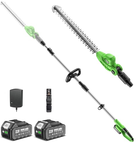 TaskStar Cordless Pole Hedge Trimmer: 16 Electric Bush Trimmer Tool with 2 Pcs 4.0Ah Batteries - Dual-Action Blade, Telescopic Pole, Adjustable Rotating Head, Hedge Cutter for Tree Shrubs Trimming