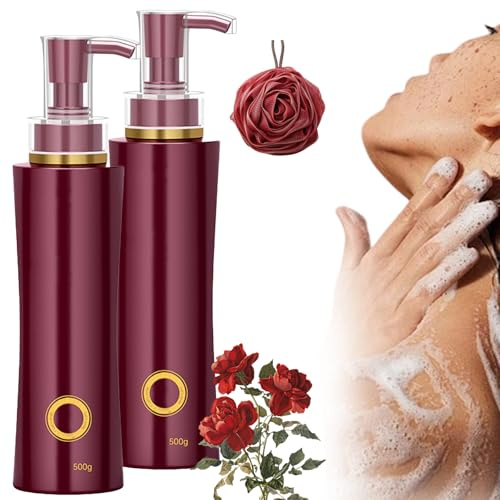 Gel de ducha con aroma a rosas, Gel de duch a hidratante y aromático, Leche de baño perfumada con miel, Ge l de ducha Golden Glow Rose, Fragancia duradera (2 unidades)