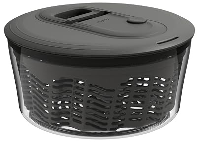 Zyliss Easy Spin Classico Centrifuga per Insalata Piccola 3,5 L, Tecnologia AquaVent™, Cordicella e Pulsante d'Arresto, Scarico, Base Antiscivolo, Senza BPA, Asciuga Insalata Centrifuga, Grigio