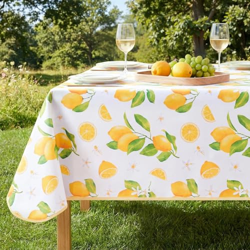FIBORIA Square Table Cloth PVC Lemon Tablecloths Wipe Clean 140x140 cm Vinyl Tablecloth Waterproof Oil Cloth Stain Proof Table Cover for Outdoor Kitchen Dining Garden Picnic Summer,55 x 55 inch