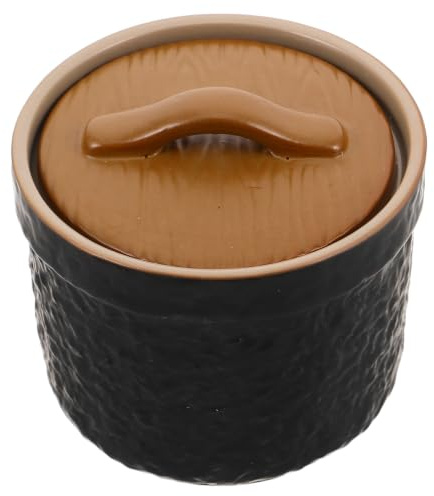 Homoyoyo Olla de Estofado Olla China 300ml Cerámica Negra con Tapa, Cocción al Baño María, Fácil de Limpiar, Reutilizable, para Cocina Doméstica y Platos Nutritivos