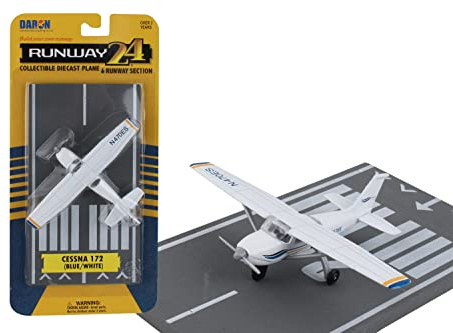 Daron Runway24 Cessna 172 2000 Skyhawk Blue/White 1:87 Scale Diecast Airplane Model with Runway
