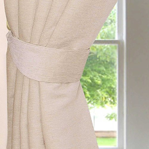 HOMESCAPES Natural Cream Chenille Curtains Tie Backs Pair, 2 Tie Backs for Curtains – Coordinating with Chenille Thermal Pencil Pleat Curtains. FREE SWATCHES AVAILABLE