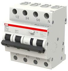 ABB RCBO DS203NC FI/LS-Schalter 32A, 4-polig Typ C, Empfindlichkeit 30mA, DIN-Schienen-Montage