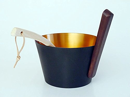 SudoreWell® Kit seau en aluminium (noir et or) 5,0 L et louche en bois - accessoire pour sauna