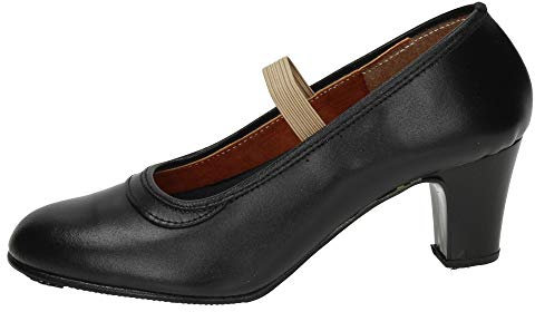 ZAPATOP 24 Zapatos de Baile Profesional de Piel, con elástica y Clavos en el talón, Hechos en España NIÑA Zapatos TACÓN Negro 34