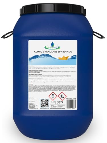 acquaverde | Cloro Granulare 56% Rapido per Piscina - 25 kg, Dicloro Stabilizzato a Rapida Dissoluzione per Trattamento Shock, Mantenimento, Iperclorazione, Pulizia ed Igiene dell'Acqua di Piscine