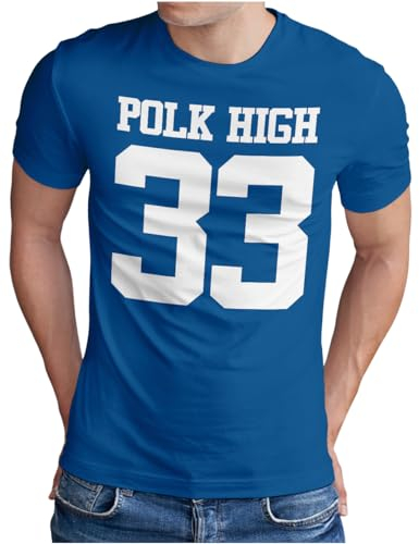 OM3® POLK-HIGH-33 T-Shirt - Herren - Al Bundy Kult TV Serie High School American Football - Royal Blau, XL