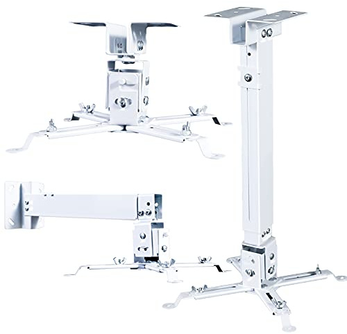 Homcine Projector Ceiling/Wall Mount White, Low Profile Universal Projector Holder/Bracket/Hanger Kit with Extendable Arm, Adjustable Height Pole Drop Ceiling Quick Release for Epson Optoma Benq