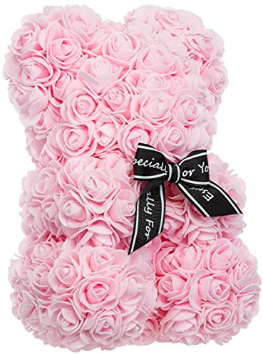 Orsetto in Rose Artificiali 25x16 cm – Orsetto Decorativo in Fiori di Seta, Regalo Romantico per San Valentino, Compleanno, Matrimonio – disponibile anche con Confezione Regalo – Rosa