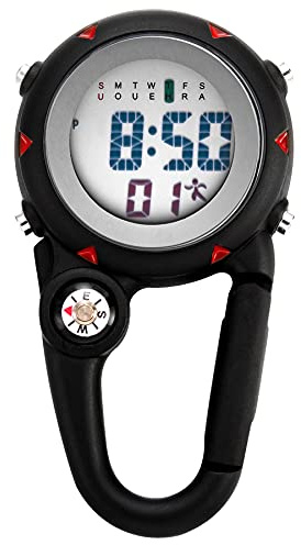 JewelryWe Men Women Digital Clip Watch Mini Microlight Backpack Buckle Belt fob Watches for Rock Climbing Doctors Nurses Chefs