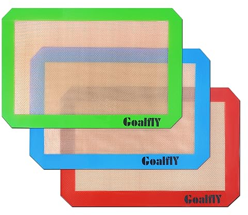 Goalfly Small Silicone Baking Mat Sheet, Set of 3 Silicone Mats for Quarter Sheet (30 x 20 cm), Non-Stick Silicone Mat for Macarons, Pizza, Cake