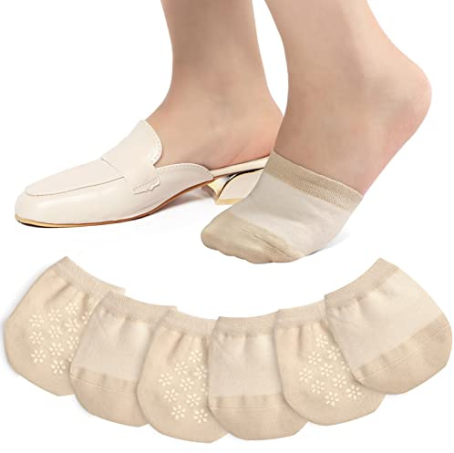 Half Toe Socks Womens for Mules, Non Slip No Show Nude 6 Pairs