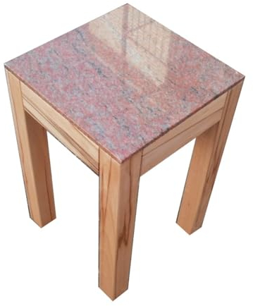 Martin Weddeling 1 mesita auxiliar con taburete para flores, madera de haya maciza, placa de granito, multicolor, rojo, 30 x 30 x 50 cm de alto.